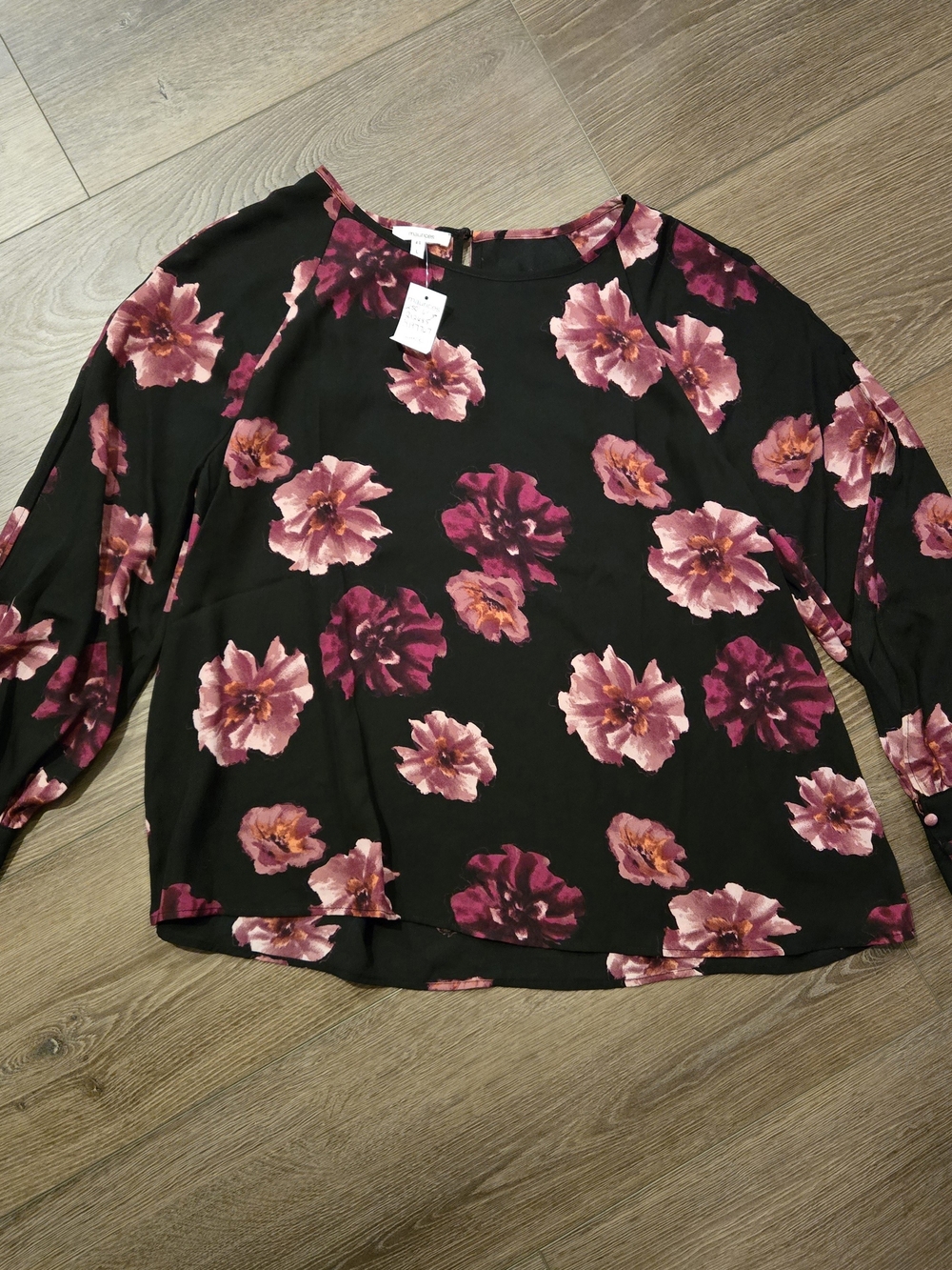 Maurices Black Blouse with Pink & Magenta Floral Print